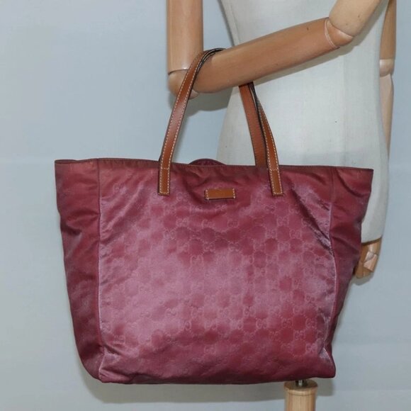 GUCCI GG Canvas Tote Bag Nylon Pink Silver 282439 Auth ti3238 - Picture 10 of 16